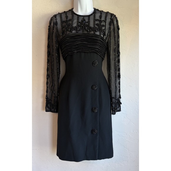 Victoria Royal Ltd Dresses & Skirts - Vintage 80s Victoria Royal Black Beaded Dress 4 Dark Romantic Hong Kong Couture